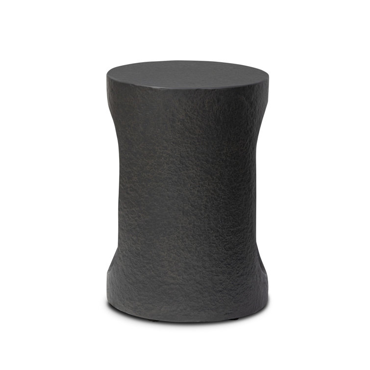 White Concrete Round End Table with Cutout Design