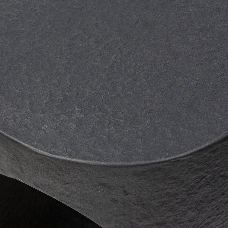 White Concrete Round End Table with Cutout Design