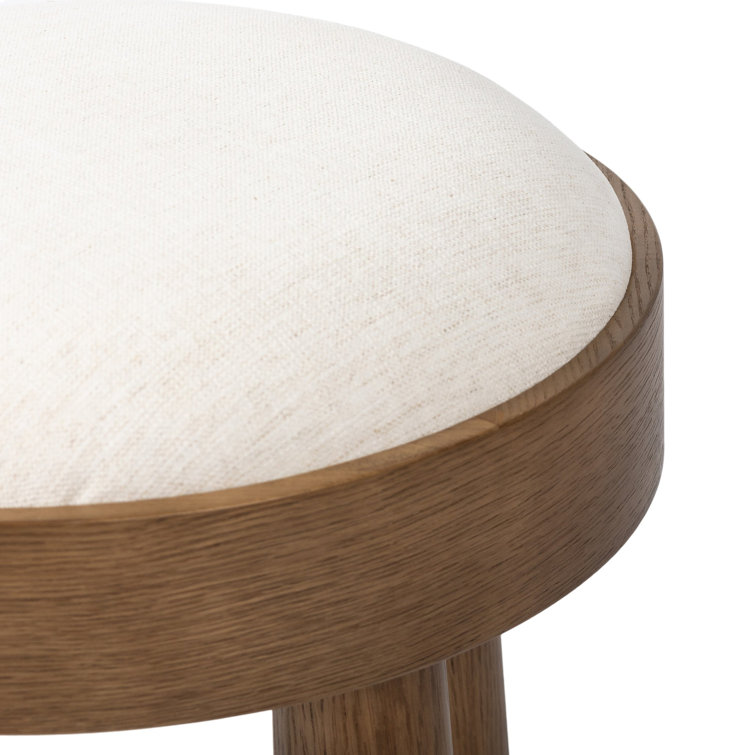 Natural Oak Veneer and Linen Upholstered Stool