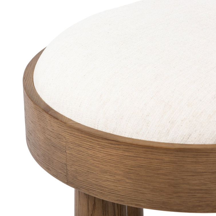 Natural Oak Veneer and Linen Upholstered Stool