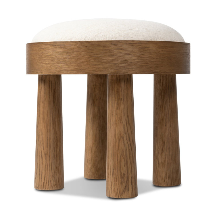 Natural Oak Veneer and Linen Upholstered Stool