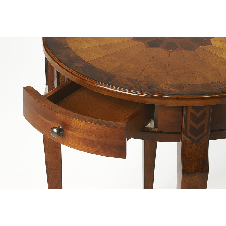 Amberwood Olive Ash Burl Round Solid Wood End Table with Storage