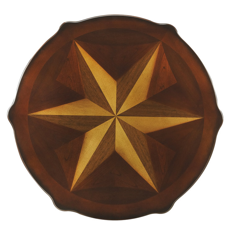 Traditional Round Cherry Wood Accent Table with Inlays