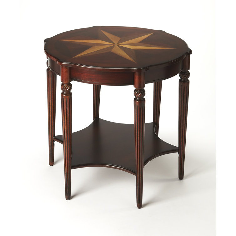Traditional Round Cherry Wood Accent Table with Inlays