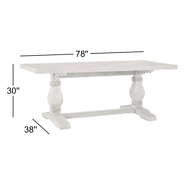 Distressed Ivory Pine Wood Trestle Dining Table for Six