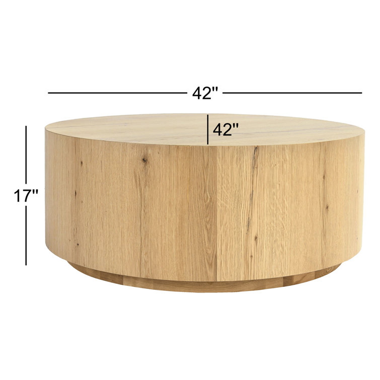 Natural Round Wood Grain Coffee Table with Wheels