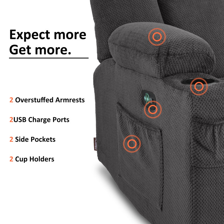 Gray Fabric Power Reclining Sectional Sofa with Cup Holders