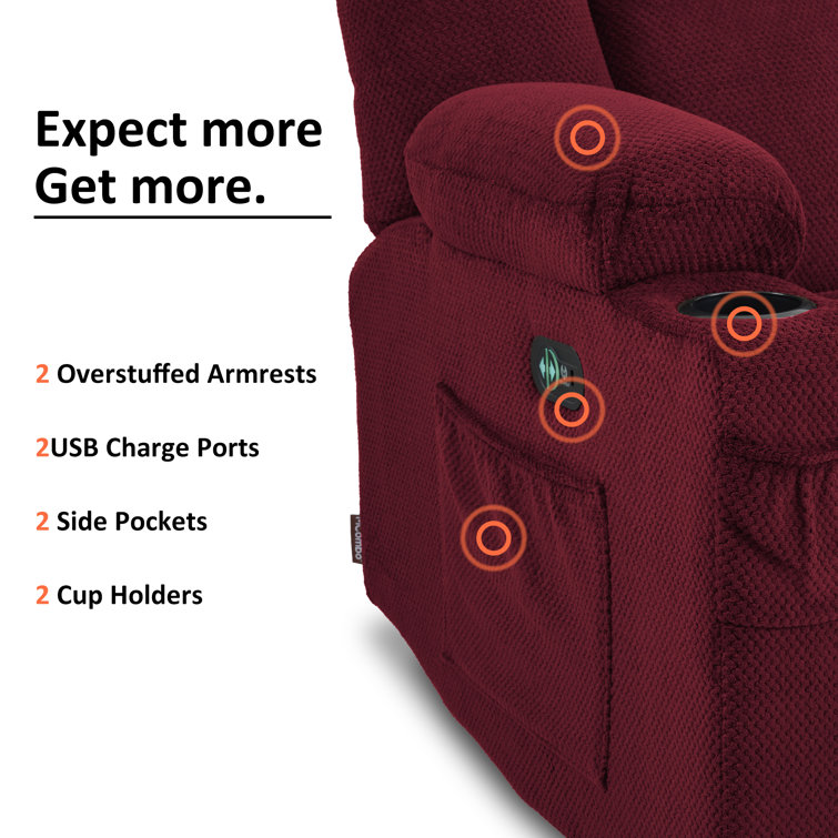 Burgundy Polyester Blend Power Reclining Sofa with Cup Holders
