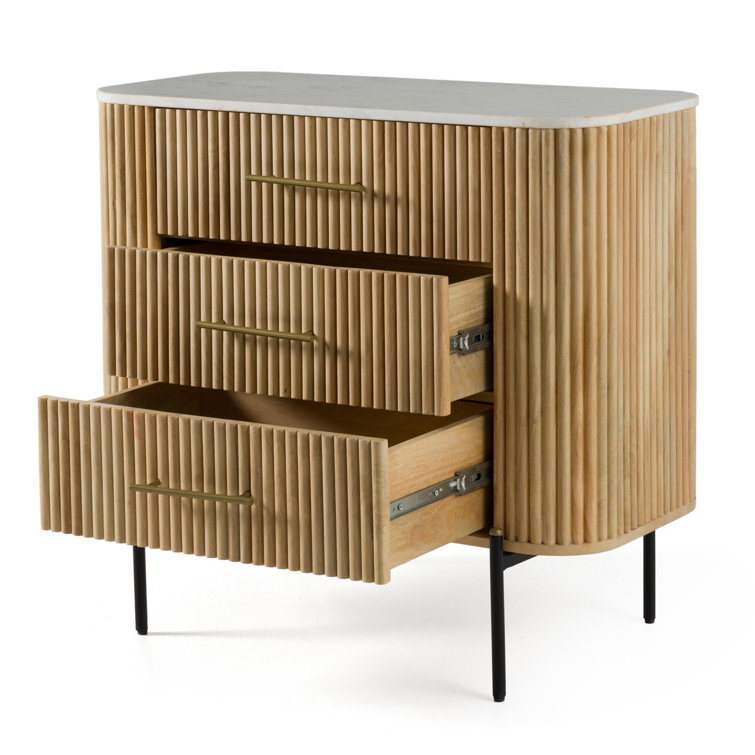 Carmela White Marble & Mango Wood 3 Drawer Dresser