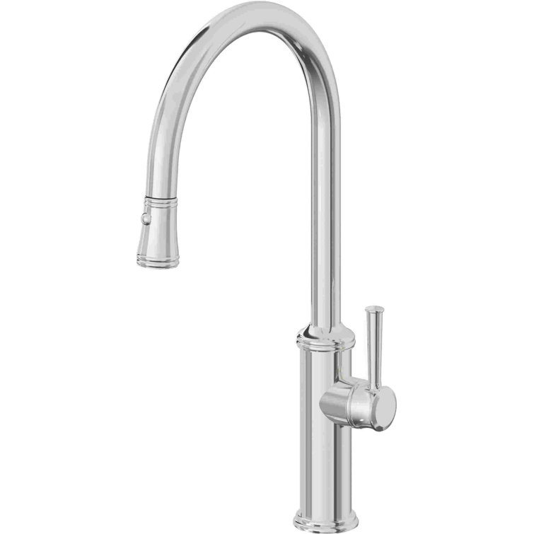 Polished Chrome Brass Pull-Down Kitchen Faucet with Porcelain Handle