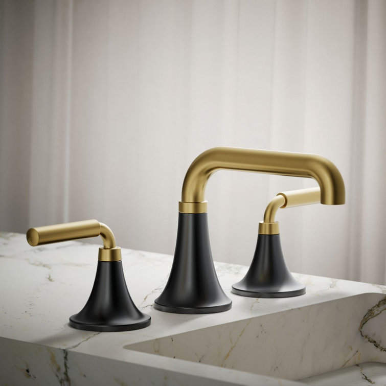 Matte Black and Moderne Brass Widespread Bathroom Faucet