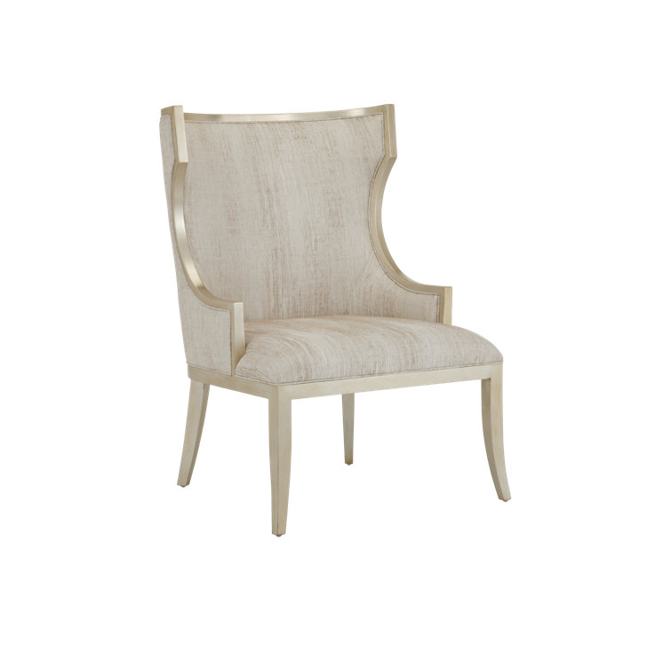Garson Silver Linen Classic Wingback Chair with Mahogany Frame