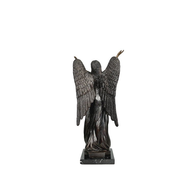 Handmade Bronze Standing Angel Statue with Marble Base