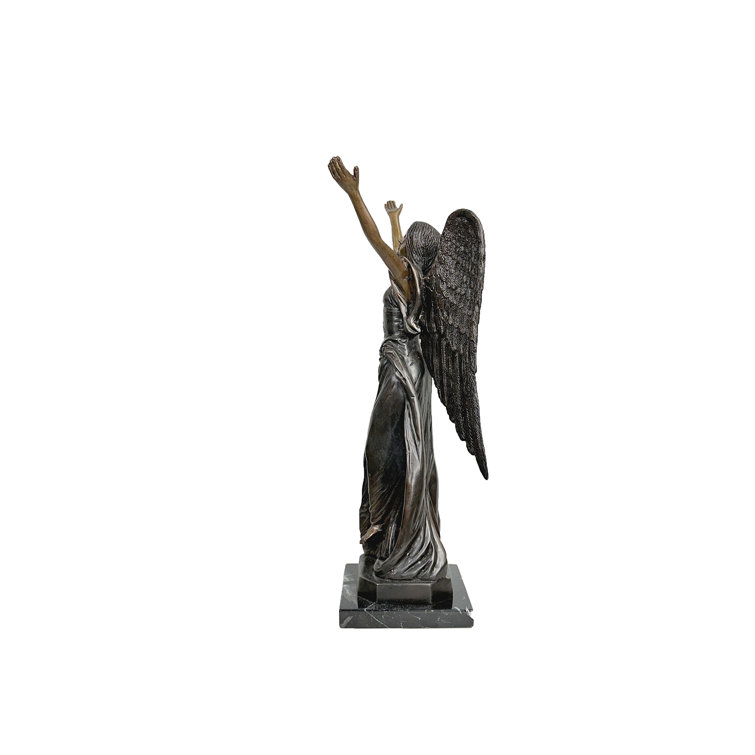 Handmade Bronze Standing Angel Statue with Marble Base