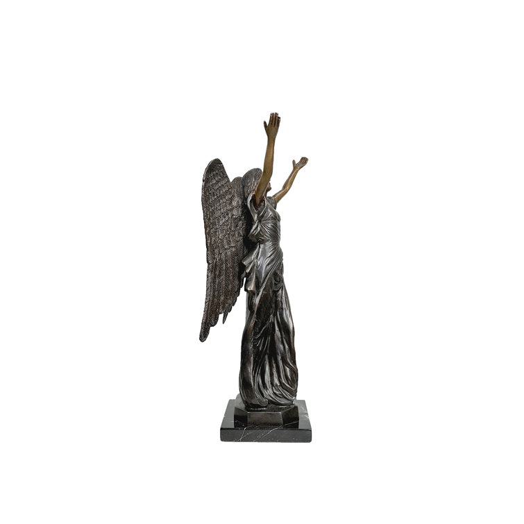 Handmade Bronze Standing Angel Statue with Marble Base