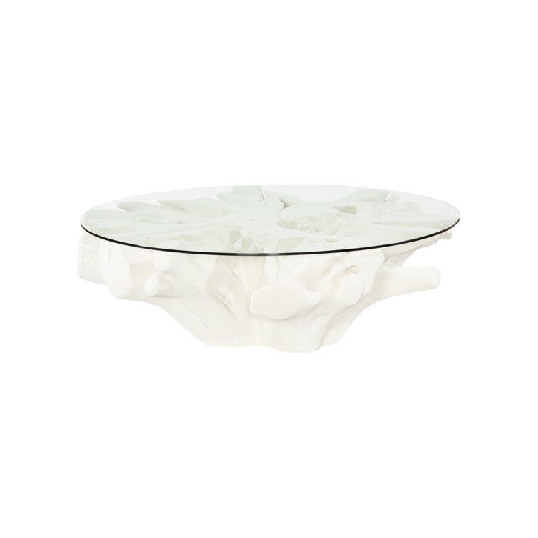 Luna 60'' White Round Glass & Acrylic Outdoor Coffee Table