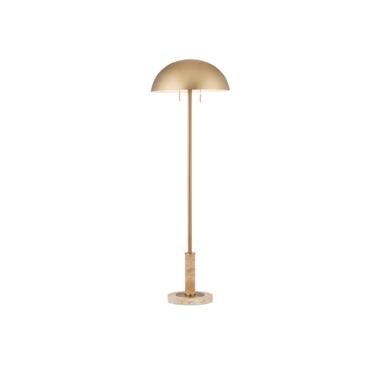 Adjustable Brass and Natural Stone Floor Lamp with Dome Shade