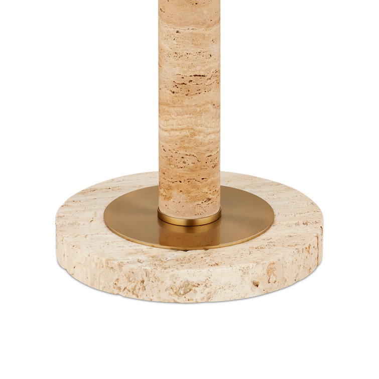 Adjustable Brass and Natural Stone Floor Lamp with Dome Shade