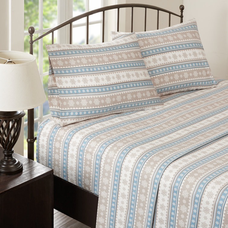 Queen Blue Plaid Cotton Flannel Sheet Set
