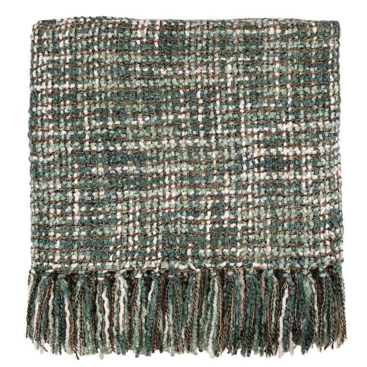 Forest Green Hand Woven Knitted Reversible Throw Blanket