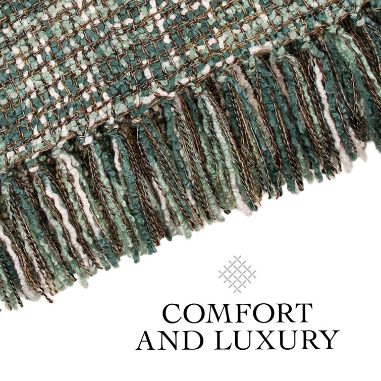 Forest Green Hand Woven Knitted Reversible Throw Blanket
