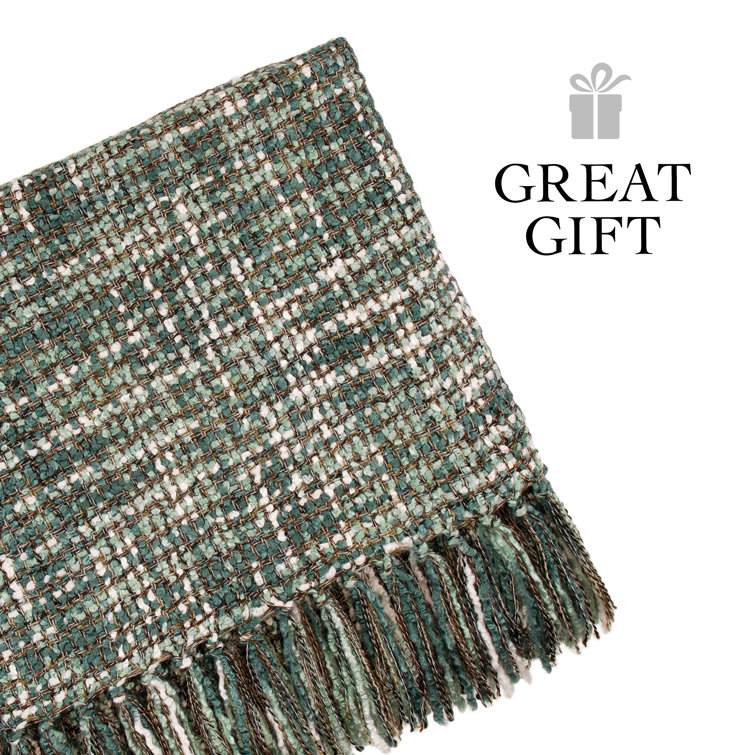 Forest Green Hand Woven Knitted Reversible Throw Blanket