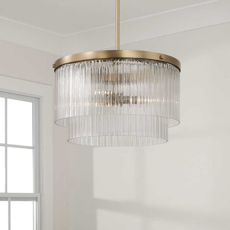 Aged Brass Dual Mount Pendant with Beveled Fluted Glass