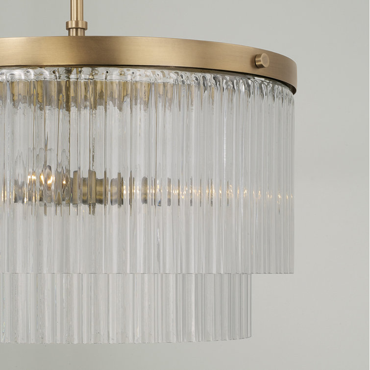 Aged Brass Dual Mount Pendant with Beveled Fluted Glass