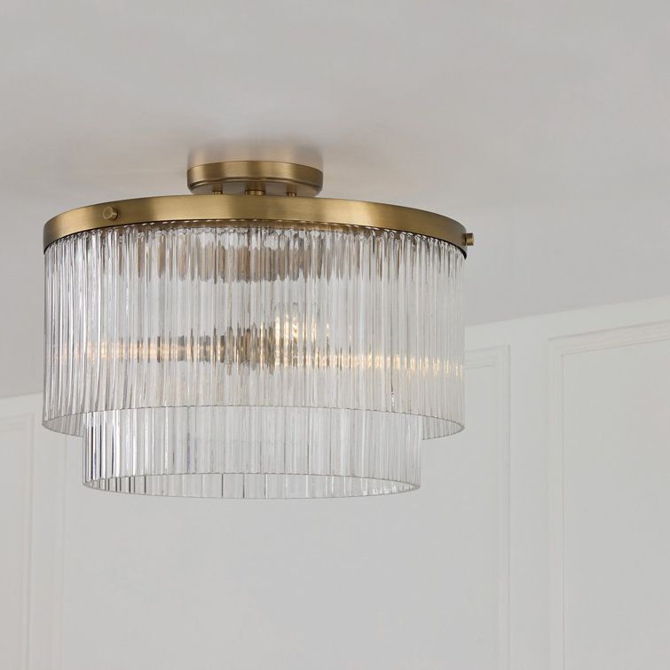 Aged Brass Dual Mount Pendant with Beveled Fluted Glass