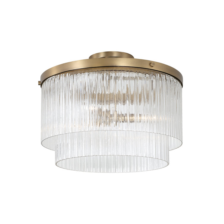 Aged Brass Dual Mount Pendant with Beveled Fluted Glass