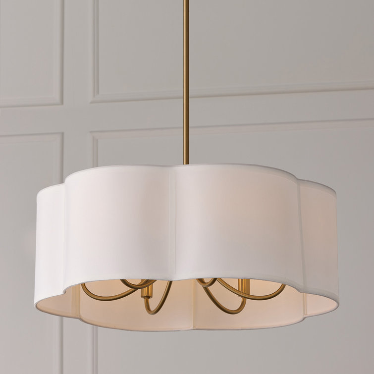 Matte Brass 6-Light Pendant with White Fabric Drum Shade