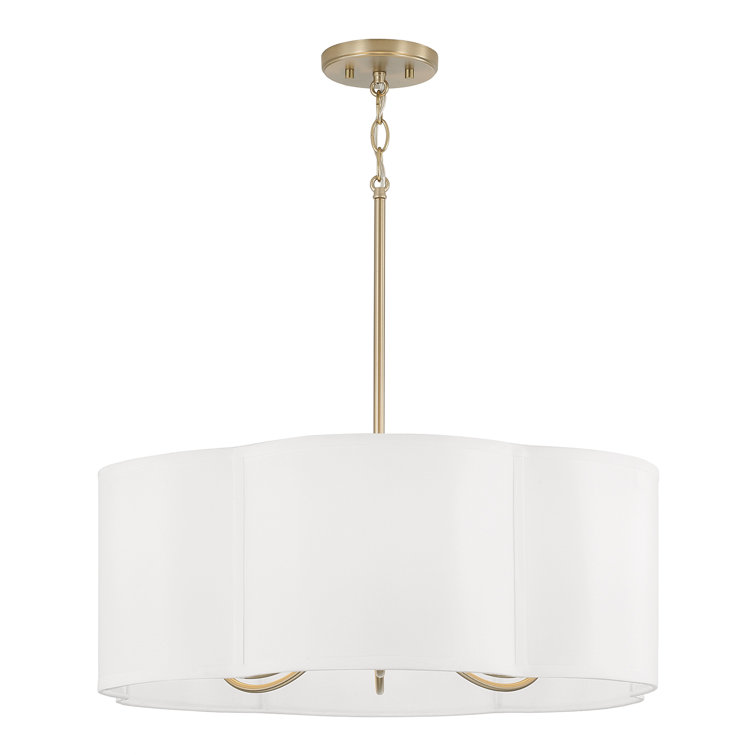 Matte Brass 6-Light Pendant with White Fabric Drum Shade