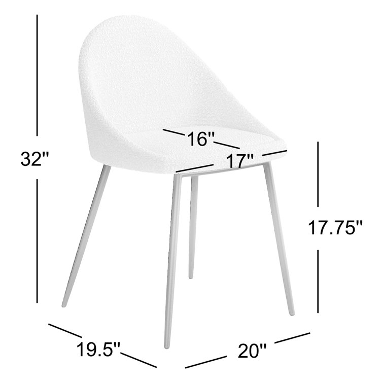 Black Boucle Upholstered Dining Chairs with Metal Legs, Set of 2