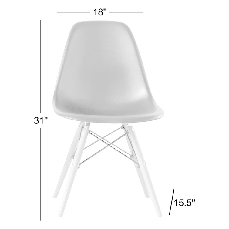 Red Plastic Bucket Seat Side Chair with Walnut Legs, Set of 2