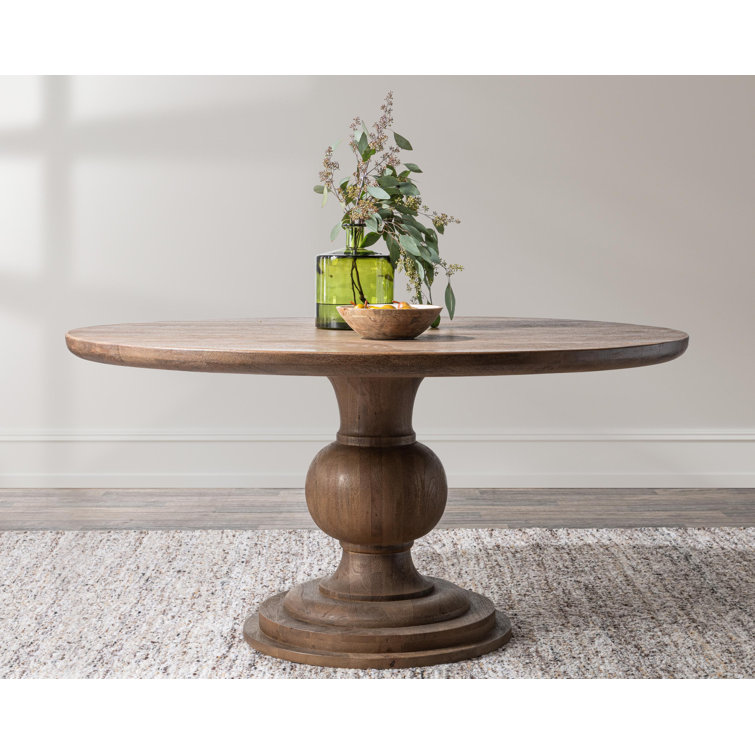 Pecan Brown Mango Wood Round Dining Table with Colonial Pedestal Base