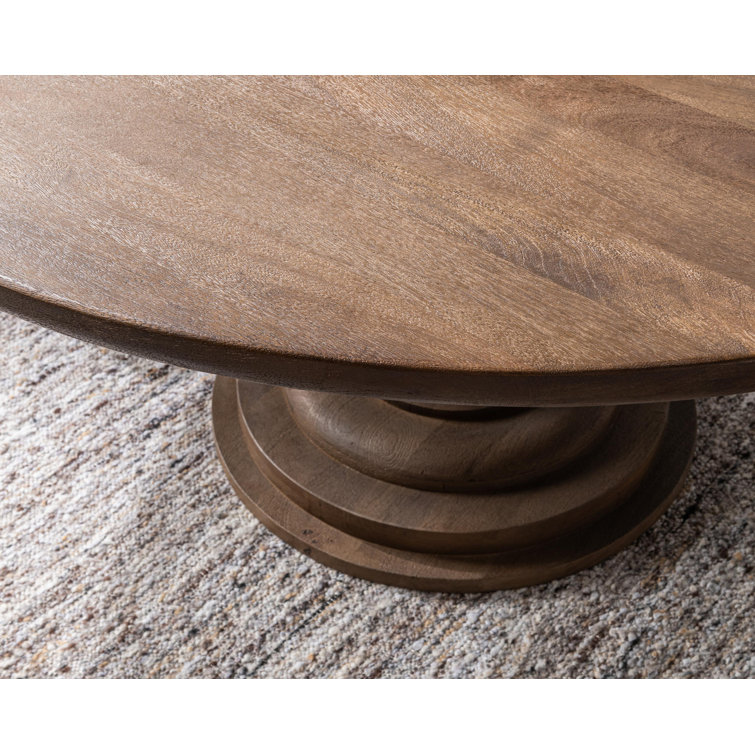 Pecan Brown Mango Wood Round Dining Table with Colonial Pedestal Base