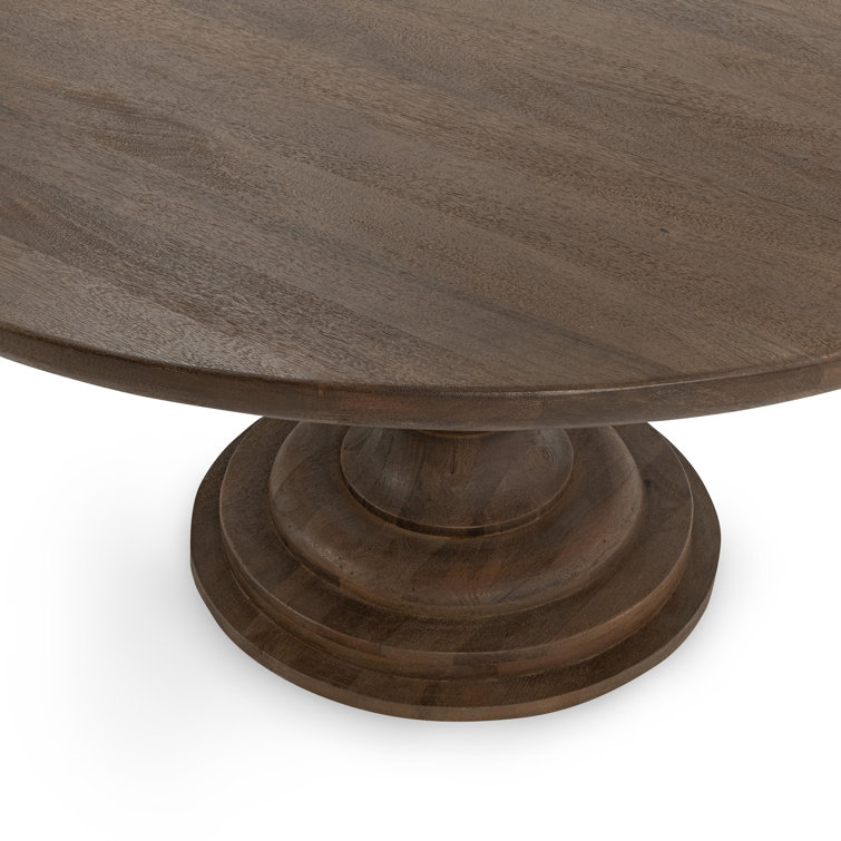 Pecan Brown Mango Wood Round Dining Table with Colonial Pedestal Base