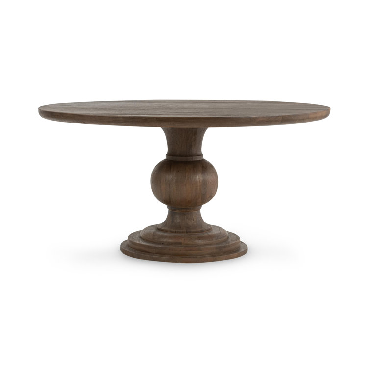 Pecan Brown Mango Wood Round Dining Table with Colonial Pedestal Base