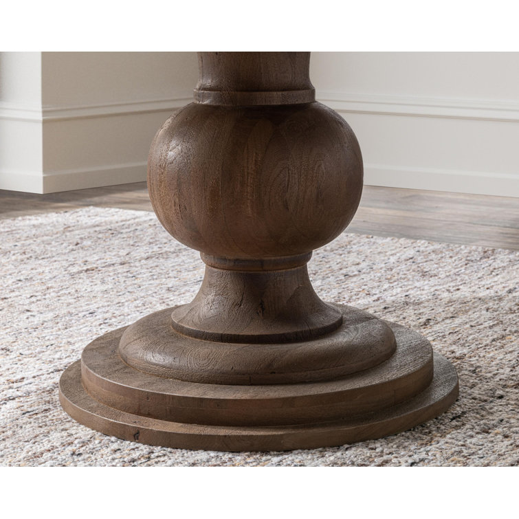 Pecan Brown Mango Wood Round Dining Table with Colonial Pedestal Base