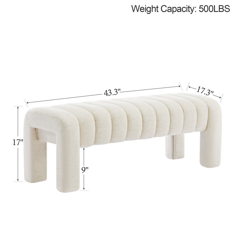 Beige Linen Upholstered Bedroom Bench with Solid Wood Legs