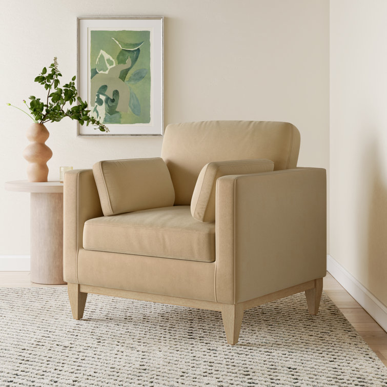 Fawn Brown Velvet Accent Chair with Solid Wood Frame