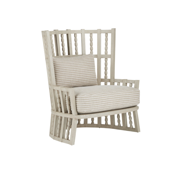 Demetria Handcrafted Fog Gray Wingback Chair in Mindi Wood