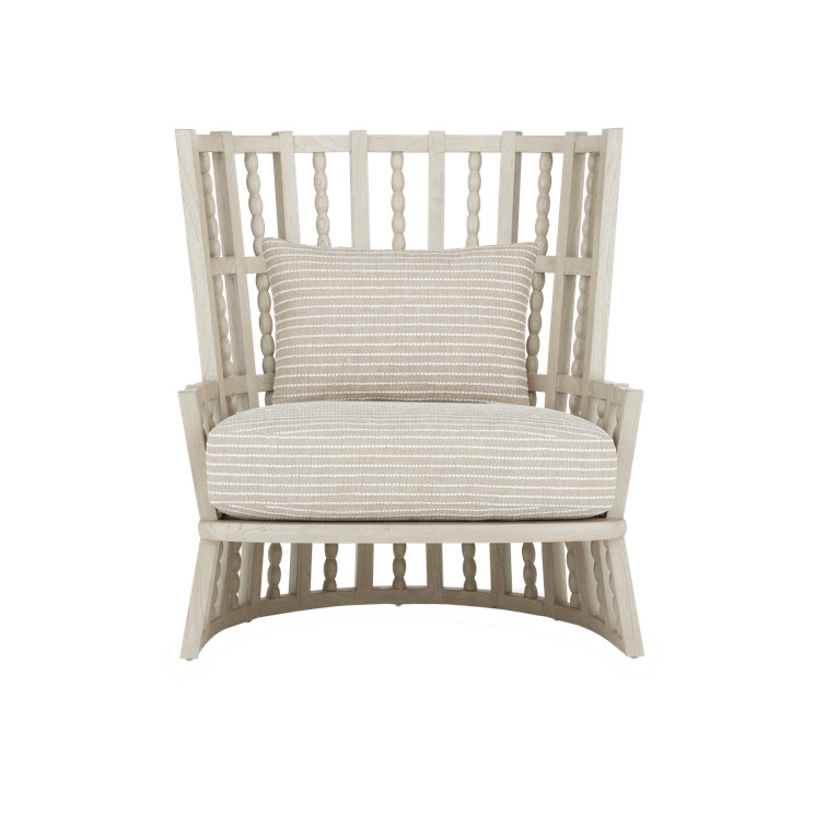 Demetria Handcrafted Fog Gray Wingback Chair in Mindi Wood