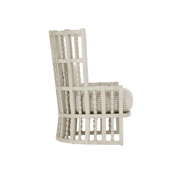 Demetria Handcrafted Fog Gray Wingback Chair in Mindi Wood