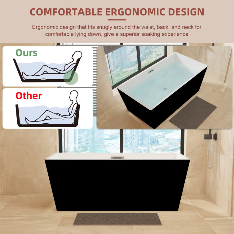 KDK Home 59" Black Acrylic Freestanding Bathtub