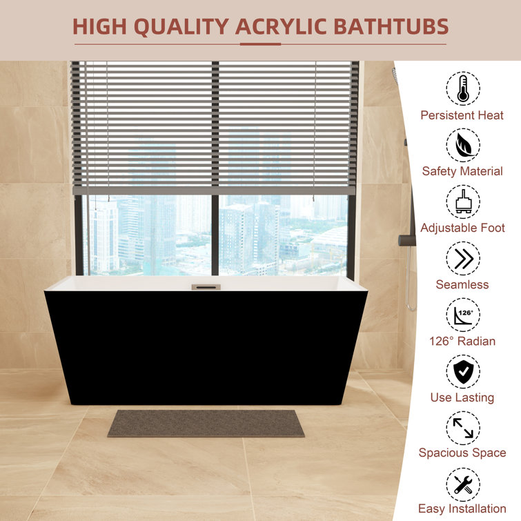 KDK Home 59" Black Acrylic Freestanding Bathtub