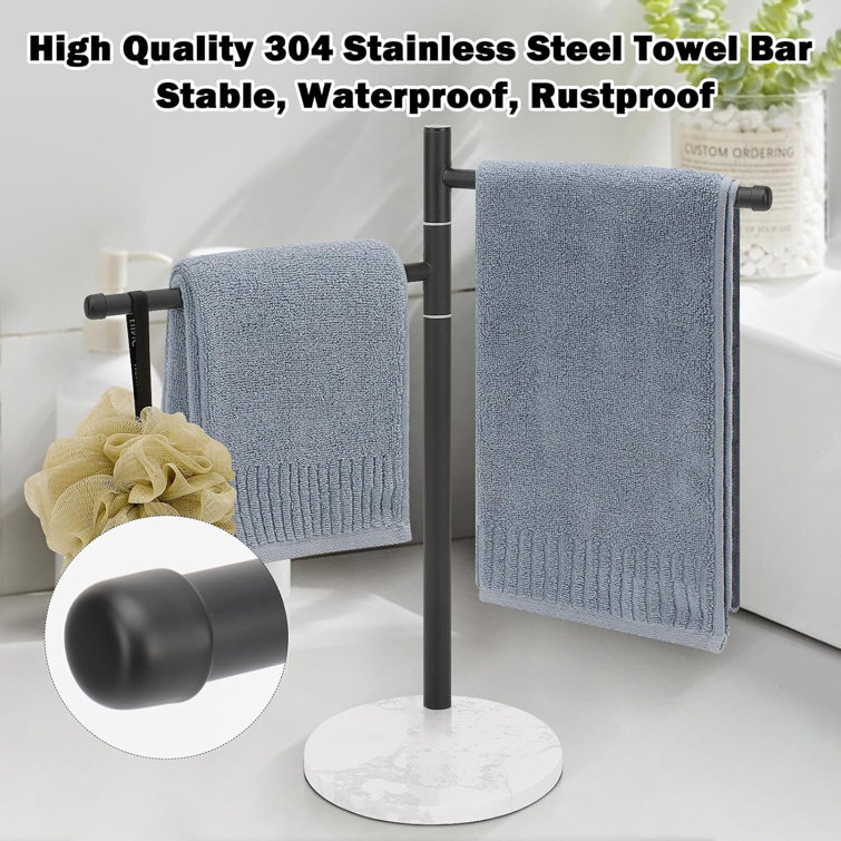 Matte Black Stainless Steel Freestanding Towel Rack with Marble Base