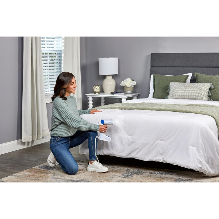 Compact Gray and White Foldable Handheld Steamer with Extra Long Cord