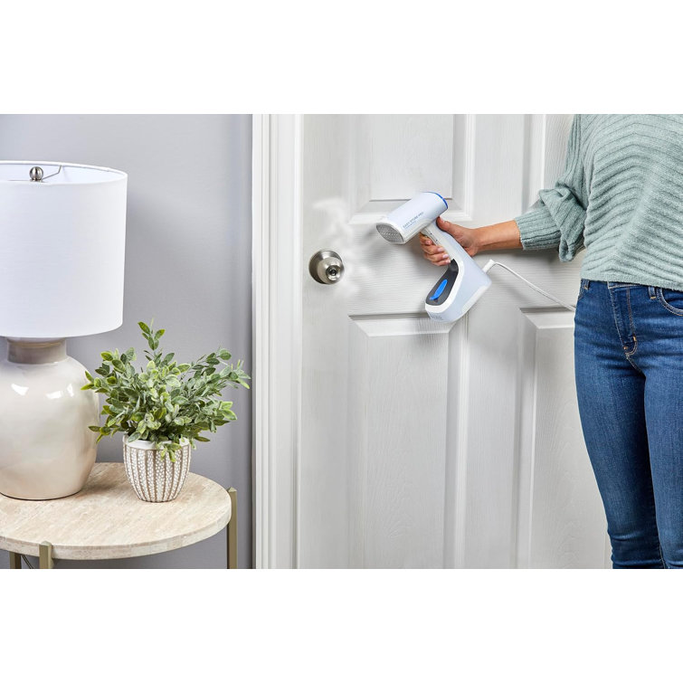 Compact Gray and White Foldable Handheld Steamer with Extra Long Cord