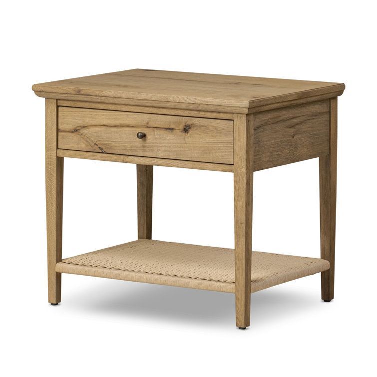 Amber Lewis Worn Oak Nightstand with Brass Handle